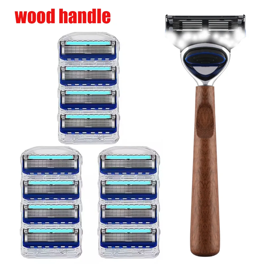 

NEW Wooden handle 5-layer Razor for Men Face Hair Shaving Removal Safety Manul Shaver Replacement Razor Blades EVA storage bag