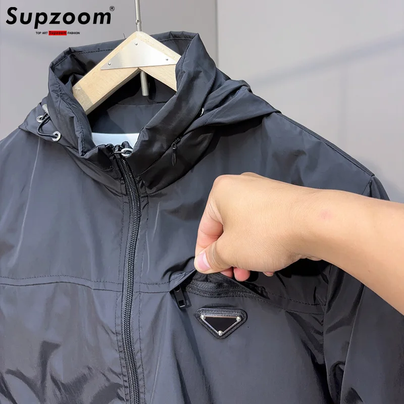 Supzoom New Arrival Autumn And Winter Geometric icons Zipper Pattern Top Fashion Loose Hide Hat Casual coat Jacket Men