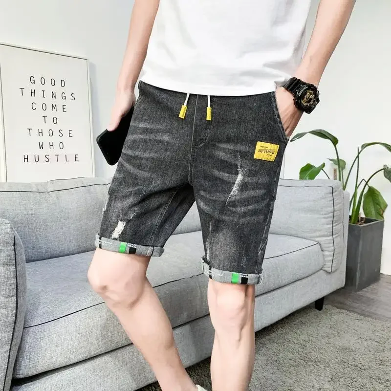 Man Denim Shorts Selvedge Ripped Drawstring Short Jeans Pants for Men New in Designer Luxury Jorts Korean Fashion Original Xl