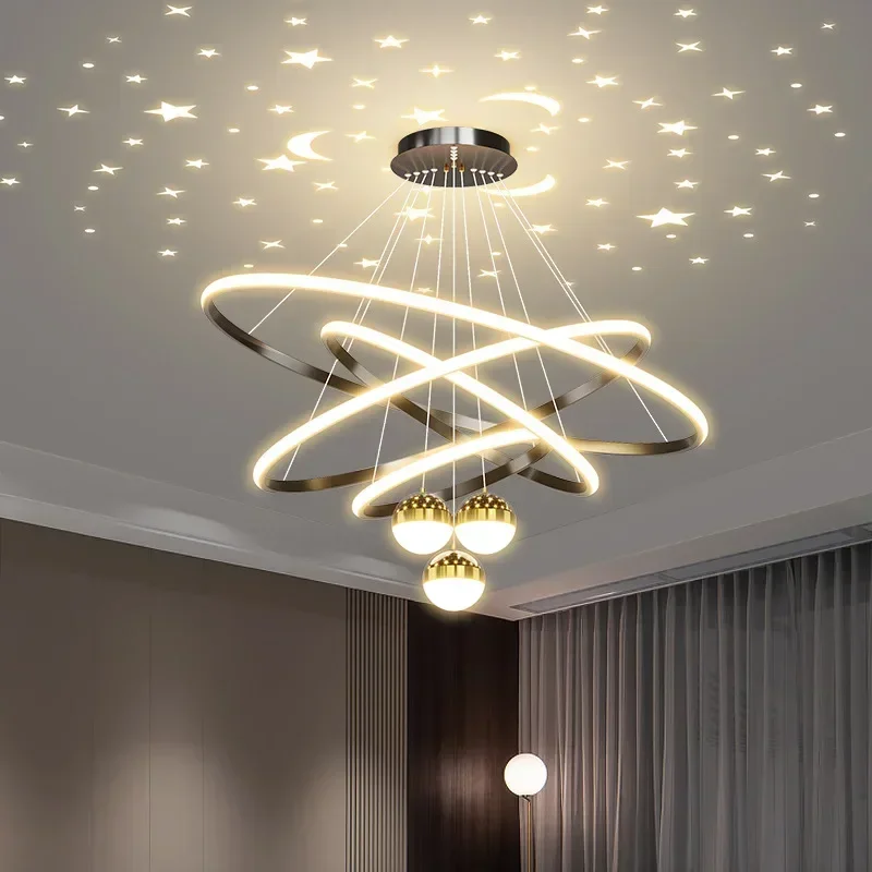 Nordic Led Pendant Lamp Black Creative Living Room Bedroom Romantic Starry Hanging Lamp Gold Circular Lamps Aesthetic Room Decor