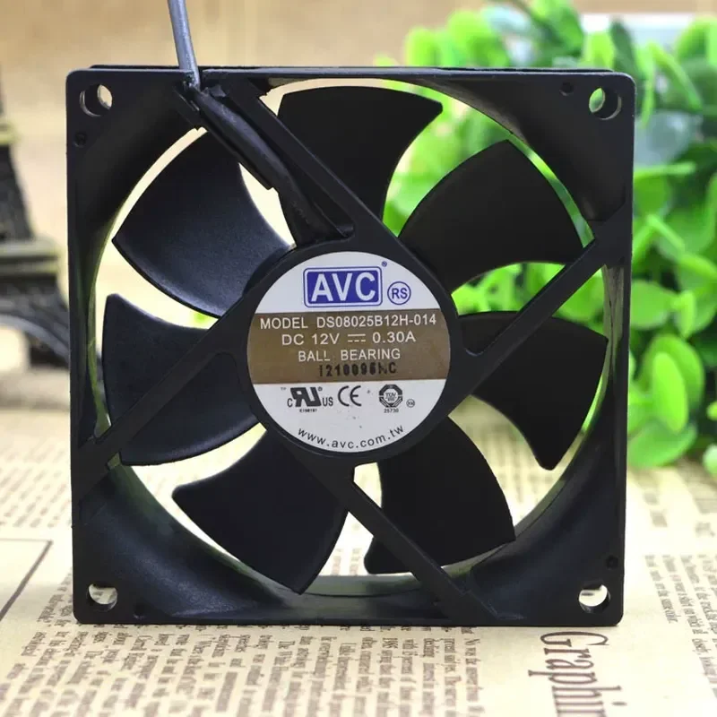 AVC DS08025B12H 8025 Double Ball Bearing Four Wire Silent DC Fan for PWM Speed Control 12V 0.30A