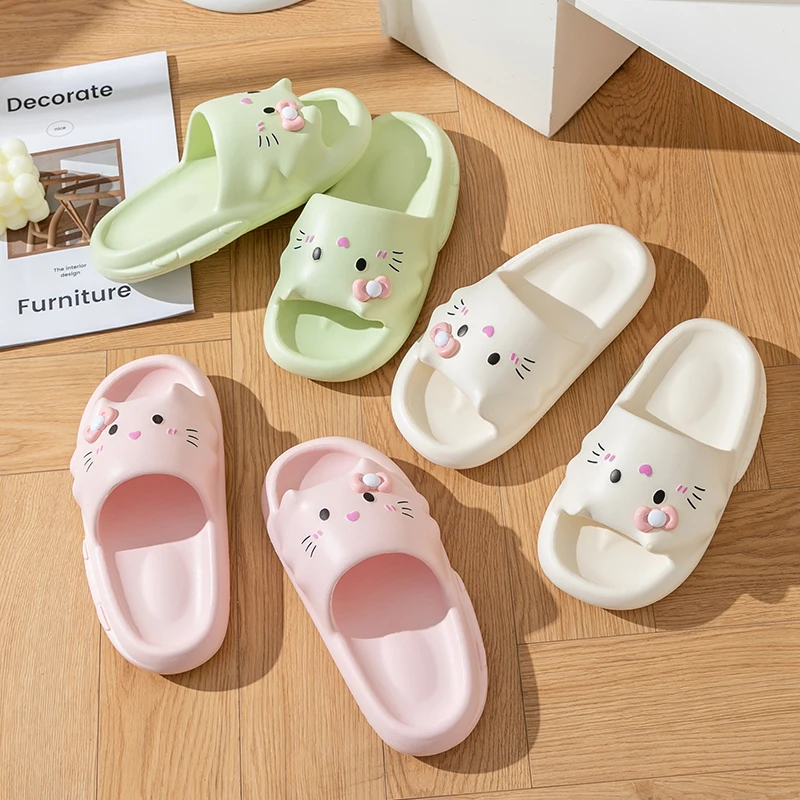 Casual Slippers Women Home Fashion Cartoon Cat Designer Shoes Girls Trend Summer Beach Indoor Cute Platform Slides Flats Elegant