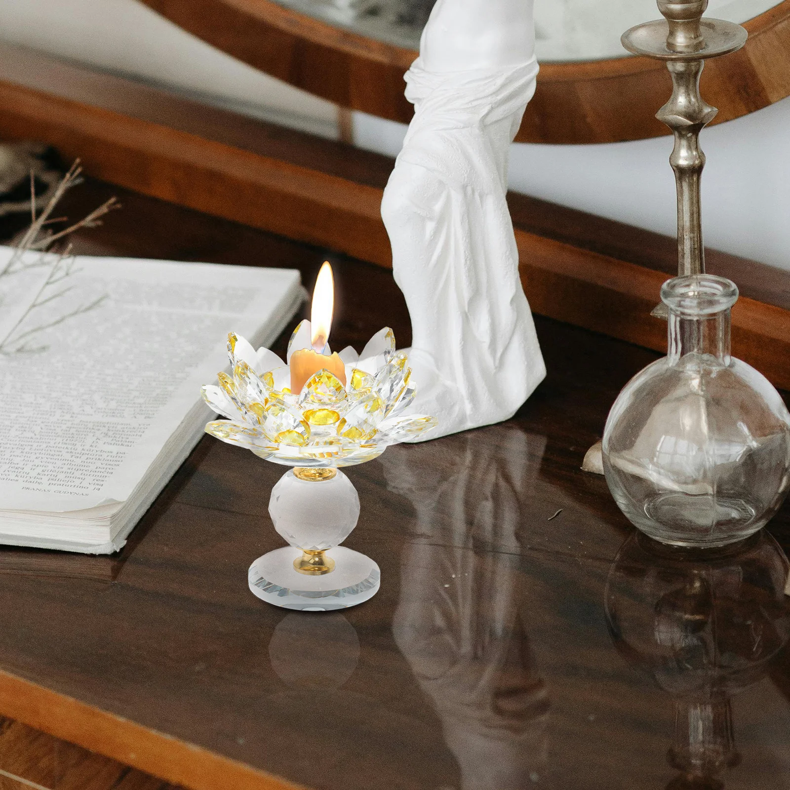 

Crystal Lotus Flower Stand Glass Base Lotus Petals Decorative Pillar Holder Wedding Home Decor Wedding Decoration