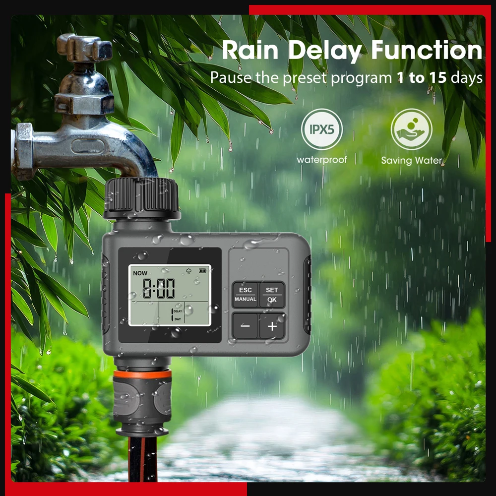 

Water Timer Irrigation System Programmable Garden Watering Sprinkler 1 Outlet Intelligent Timing Valves Controller Rain Delay