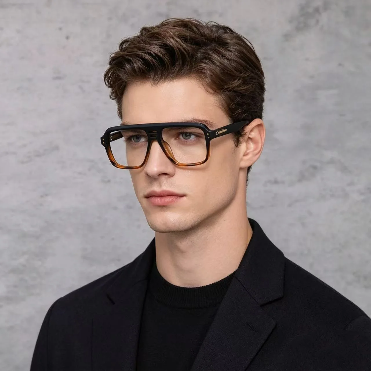 

Double Bridge Mens Anti Blue Light Glasses Men Square TR90 Reading Presbyopia Glasses Frame Reader Eyeglasses for Man