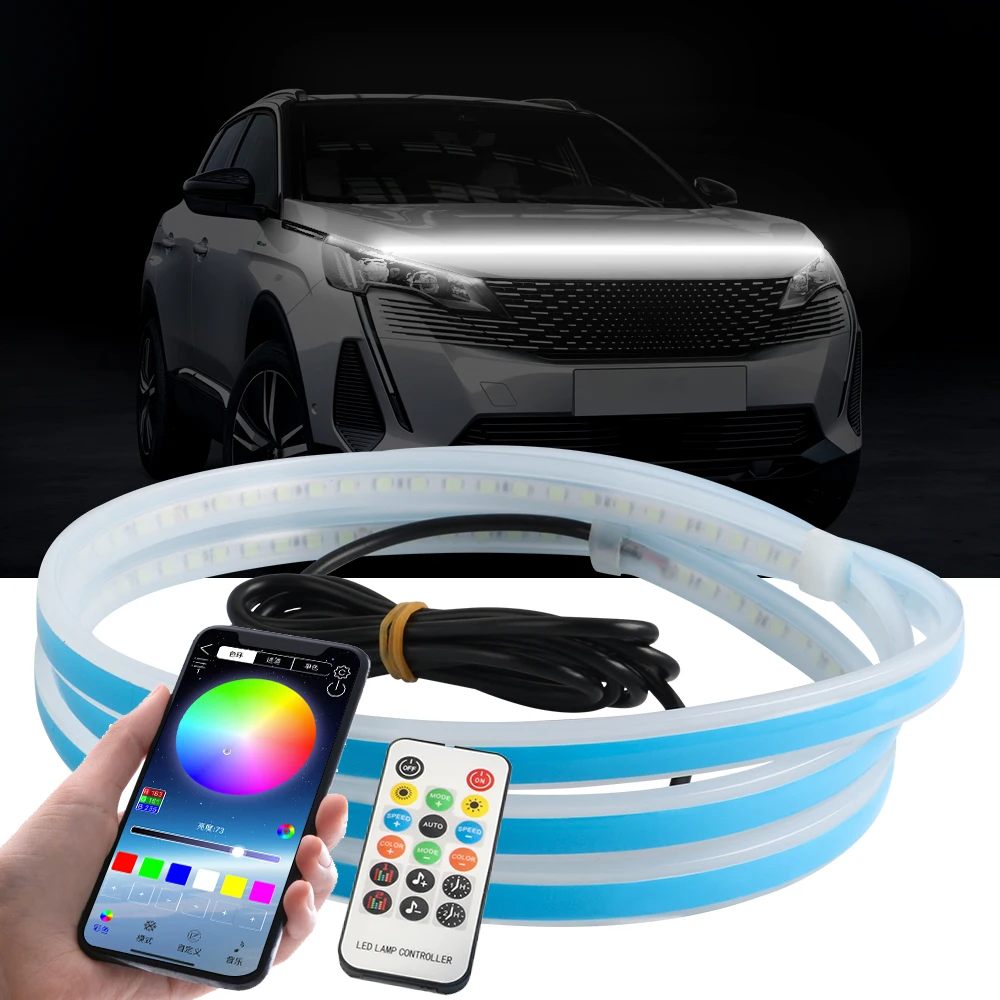 

Led Car Hood Light Strip Auto Modified Decorative Light Car Daytime Running Lights APP Remote Control Streamer White Blue Red