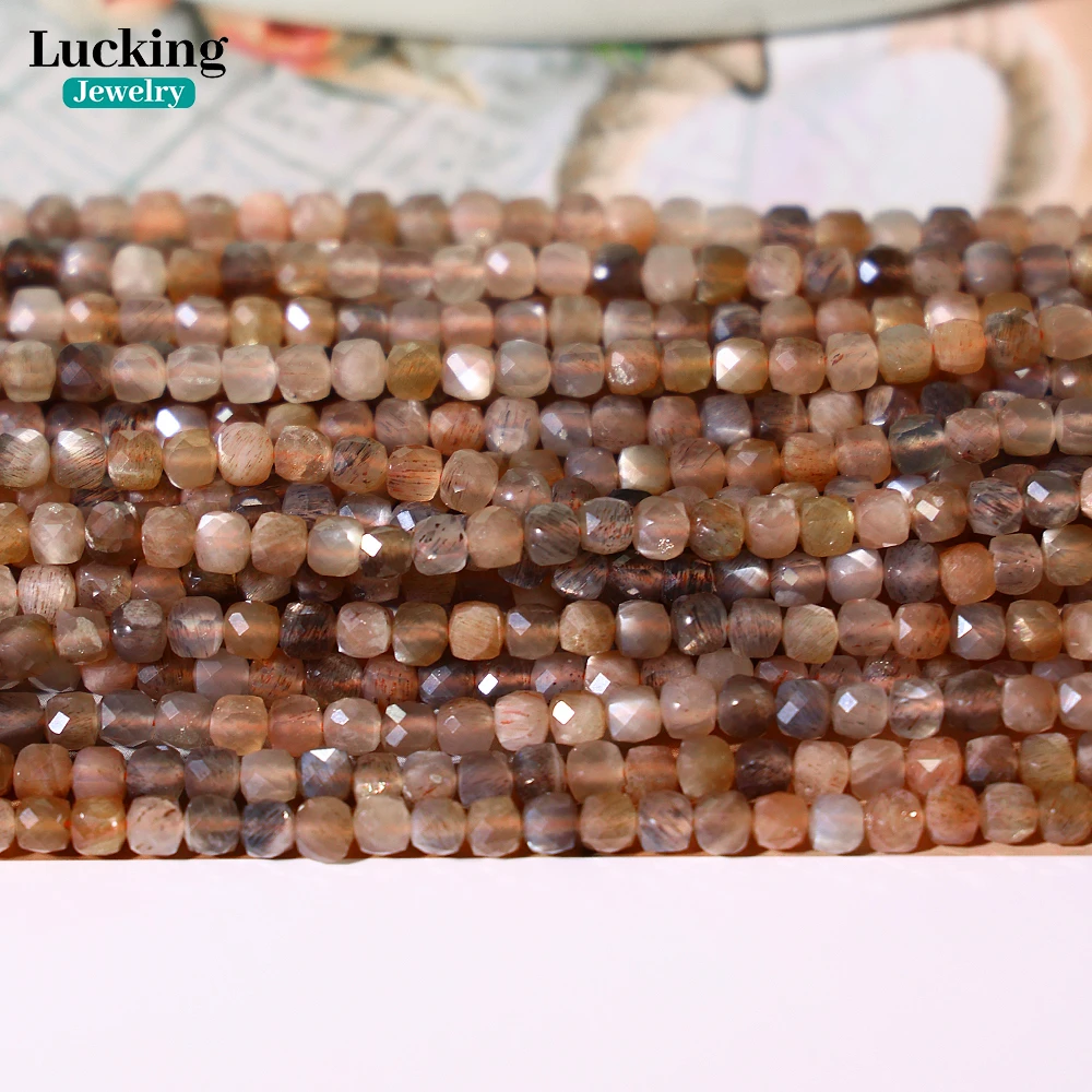 Rare Natural Black Golden Sunstone 2 3 4mm Cube Faceted Beads For Jewelry Making Bracelet Necklace Accessories 15''