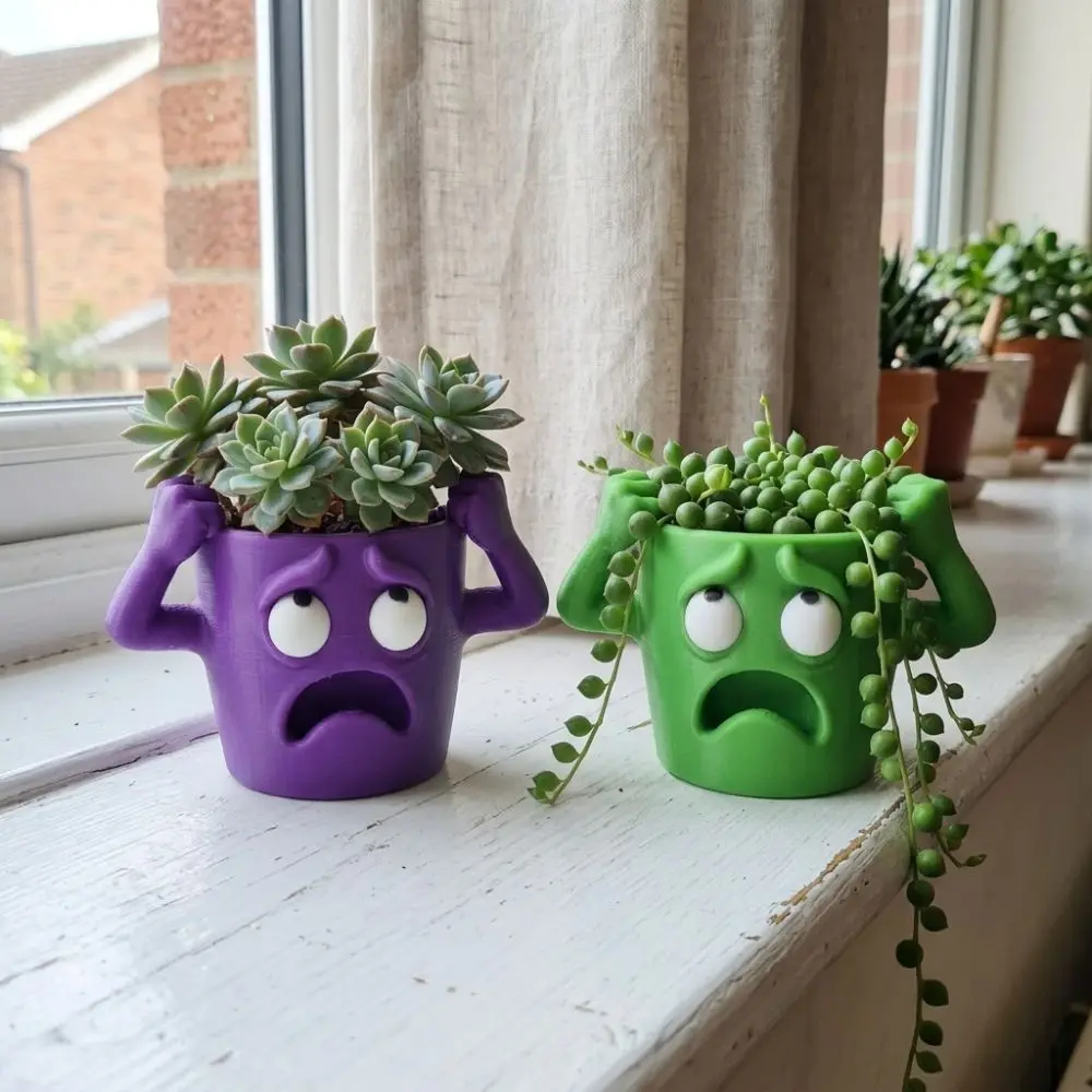 3D Printed Funny Face Succulent Planter Humorous Face Lifelike Shocked Expression Plant Pot Plastic Novelty