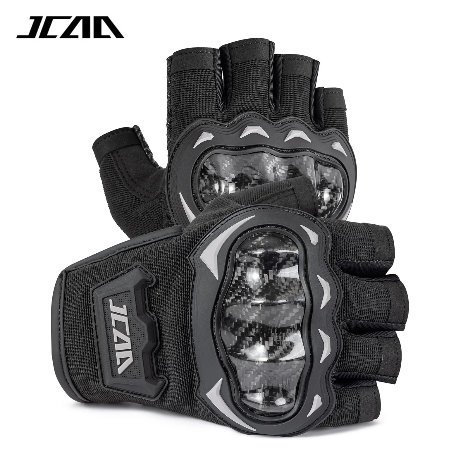 

JCAA Black Summer Half Finger Motorcycle Gloves with Carbon Fiber Knuckle Protection - Breathable & Durable Motorbike Gloves Men