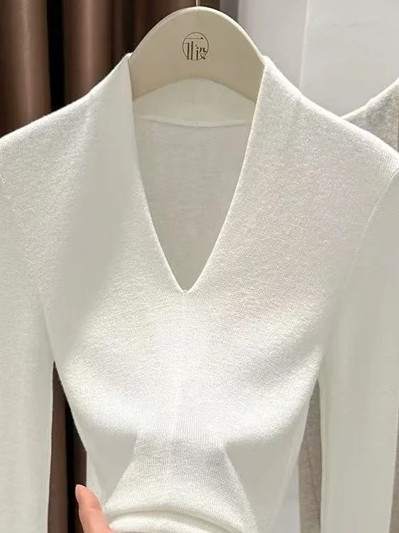 Maglieria slim fit V-Ne Base da donna irt Faionable Thin Sle 2025 Autunno Inverno Seasonal Ele Top Materiale Quali