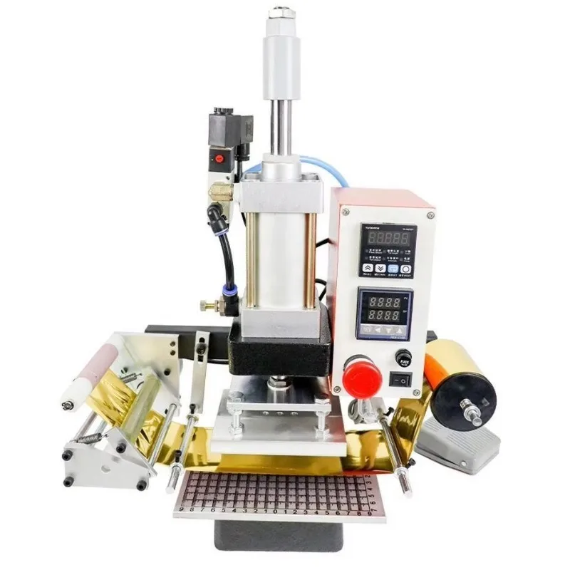 Fully Automatic Mini Hot Foil Stamping Machine, Pneumatic Leather Label Heat Press and Belt Embossing Equipment