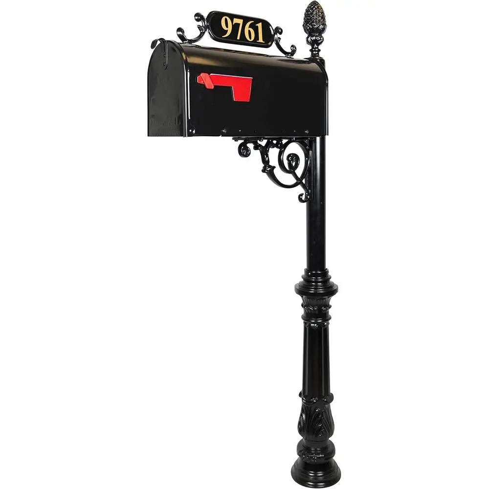 

Charleston Mailbox & Post System – Black Rust Resistant Mailbox – Includes AddrPlaque, Numbers, Scroll & Mounting Hardware (Larg