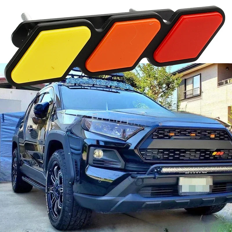 

3-цветный значок на решетке, эмблема с логотипом для Toyota Tacoma Tundra 4Runner TRD Highlande Rav4 CHR, полоса воздухозаборника, автомобильные аксессуары