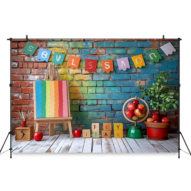Mocsicka Baby Painting Photography Background Color Drawing Board Graffiti Brick Wall Decor School Student Child Photo Backdrops