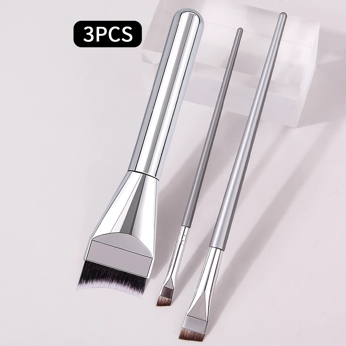 One-Line Arc-Shaped Ultra-Thin Flat-Head Foundation Brush, Liquid Mask Brush with Two Angled Blade Eyeliner Brushes