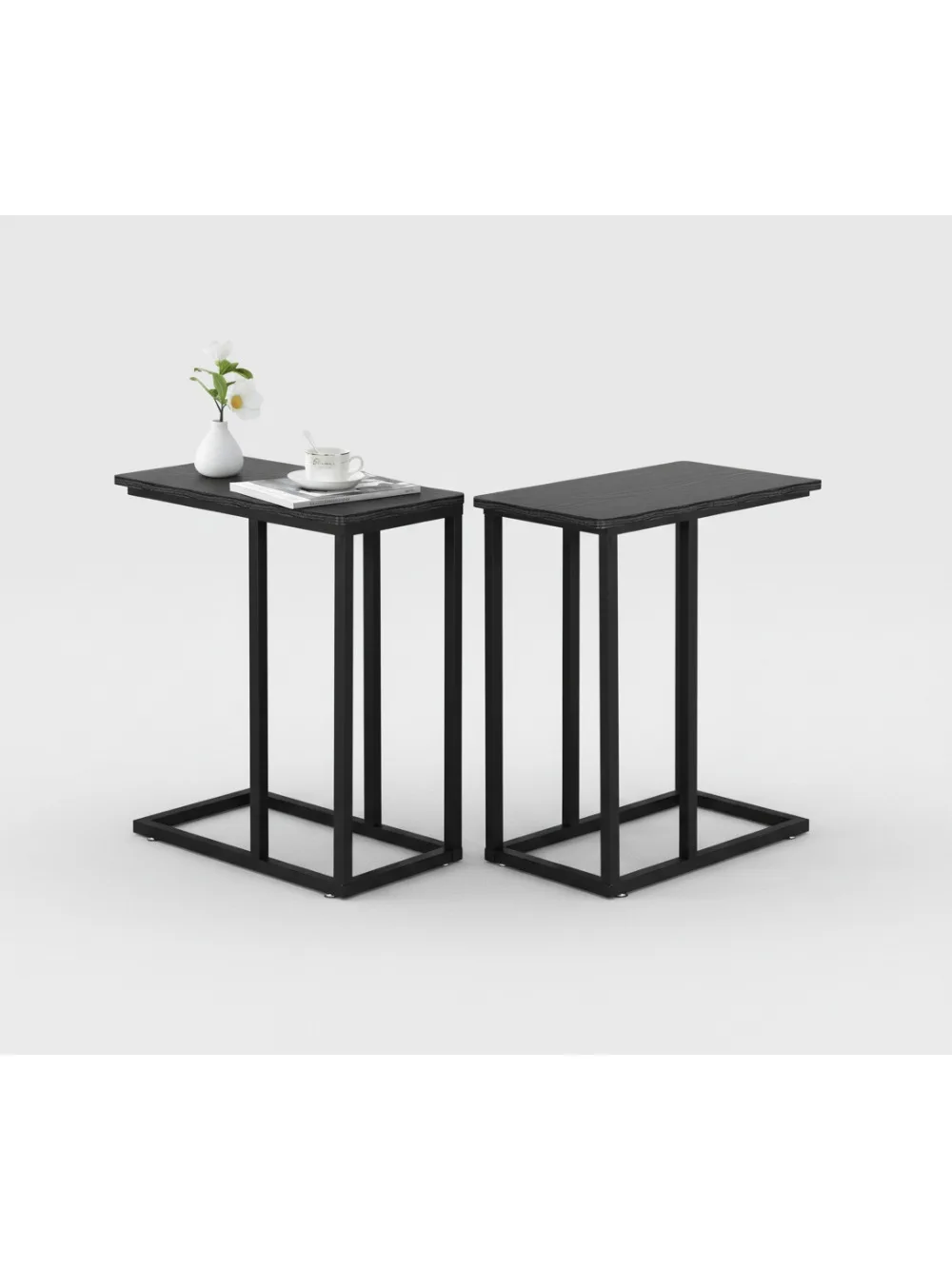 

C-Shaped End Table for Sofa & Bed, 2-Pack Space-Saving Snack Tray for Living Room & Bedroom, Black