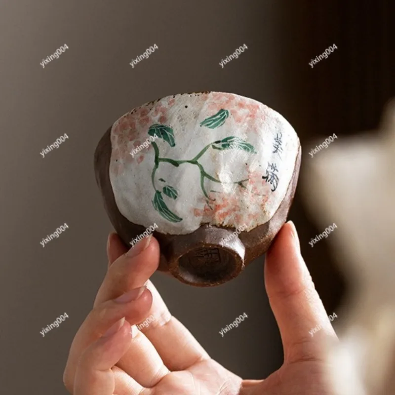 Hand‑Painted Coarse Clay Tea Cup, Large Single Teacup for Home Gongfu Tea Drinking 5