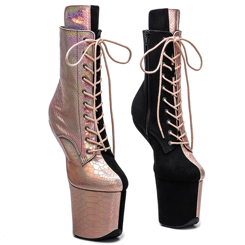 

Leecabe heelless style Snake mix Suede Mix color Platform Ankle Boots Exotic stripper pole dance shoes