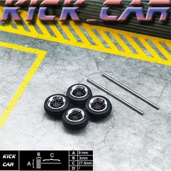 Kickcar 1/64 ABS Wheels For Model Car with Rubber Tires Smooth Shaft Modified Parts Racing Vehicle Toy Hotwheels Tomica Mini GT