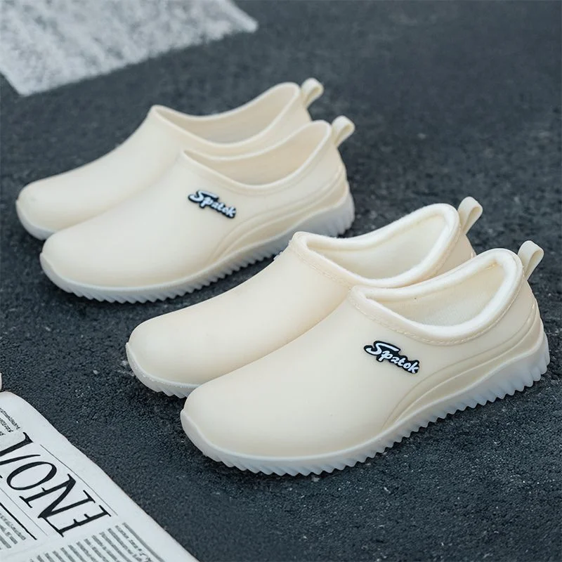 Ladies' fashionable new style waterproof shallow-toe anti-slip rain shoes, wear-resistant kitchen thick-soled short-tube work ru view 4