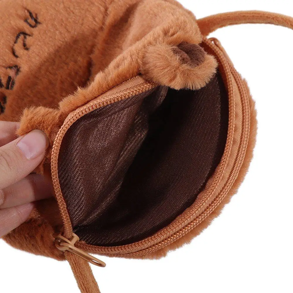 Casual Cartoon Capybara Crossbody Bag Korean Style Soft Plush Doll Shoulder Bag Purse Portable Mobile Phone Pouch Travel