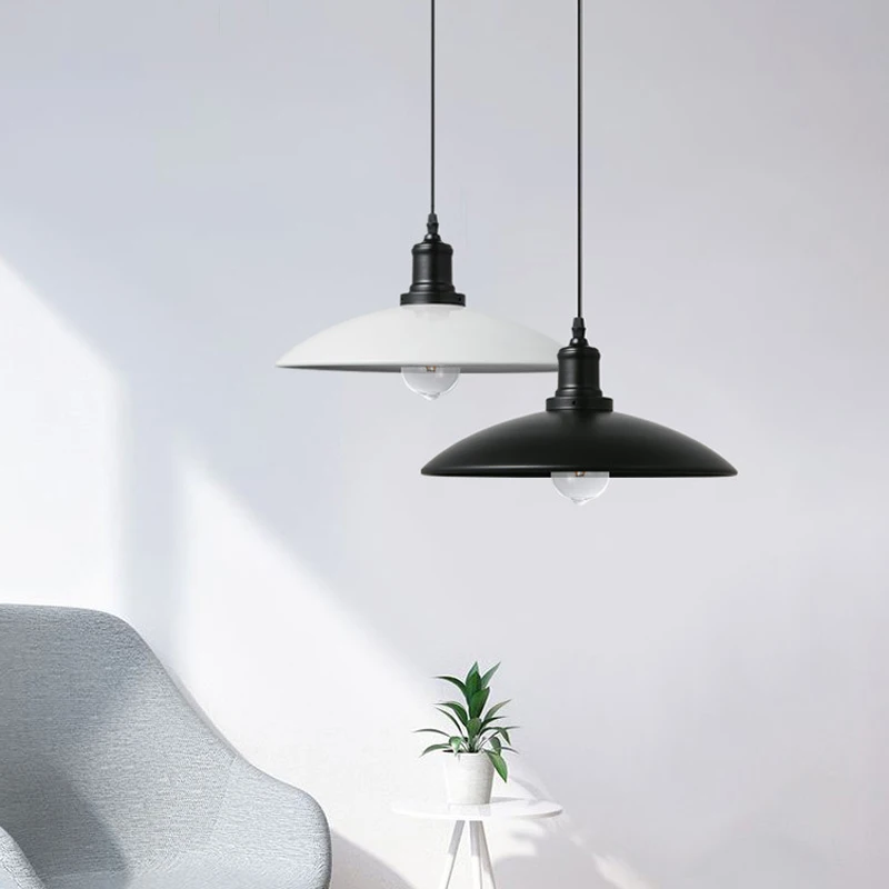 Retro Loft  Industrial White Black Pendant Lamp Nordic Minimalist Creative Restaurant Bar Bedroom Kitchen Iron Pot Lid Droplight