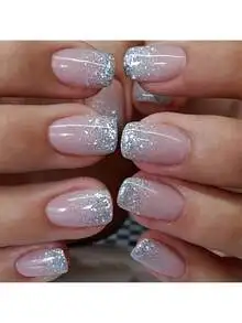 

24pcs Short Square Shape Press On Nails, Fake Nail With Glitter Powder Decor, Glitter Full Cover Nails For Women