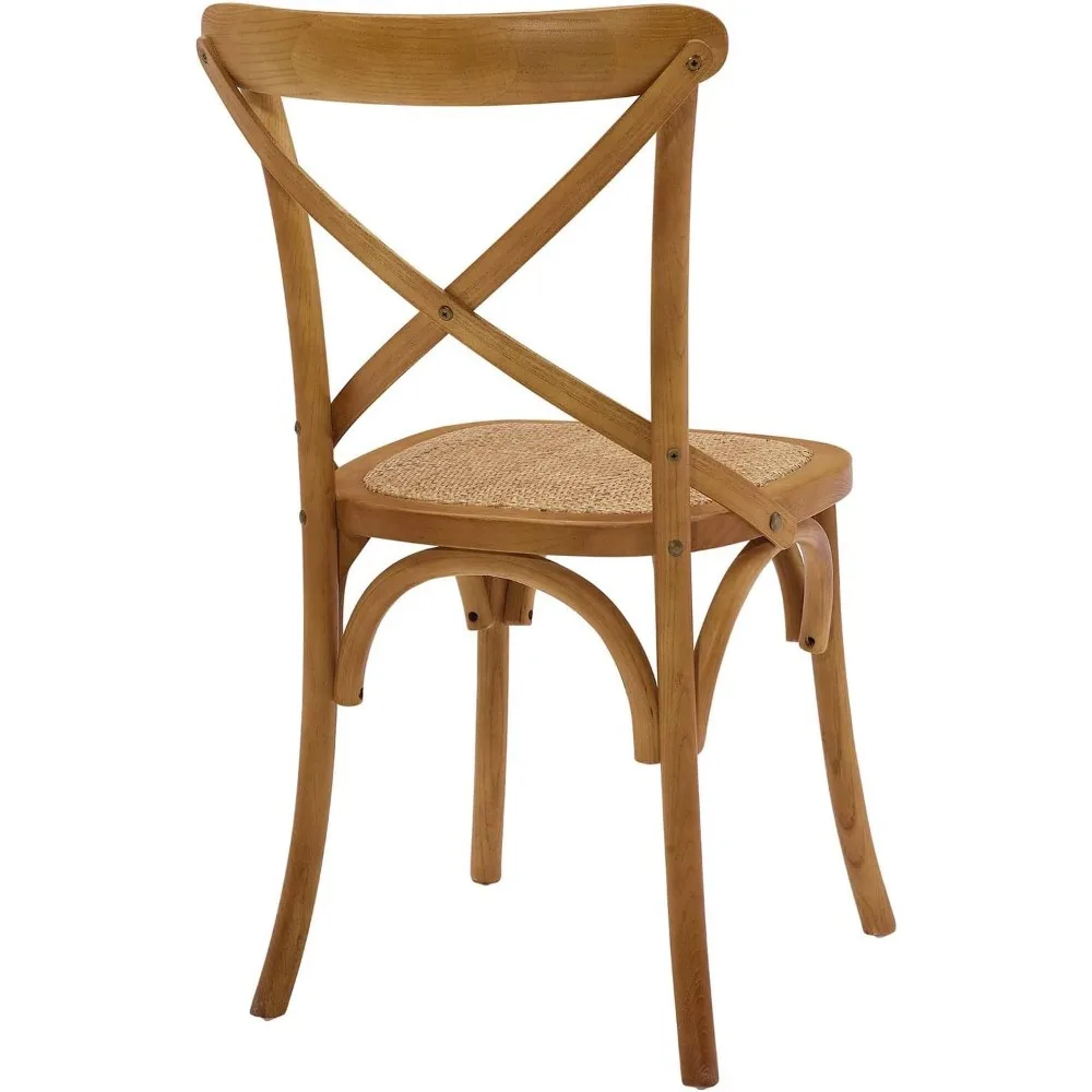 Gear Rustic Modern Farmhouse Elm Wood Rattan Dining Chair in Walnut