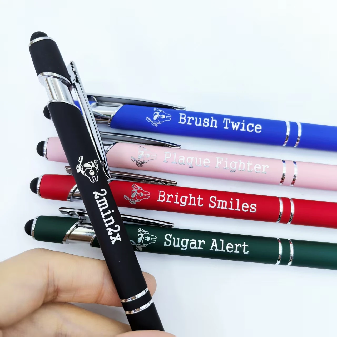 

10pcs World Tooth Love Day Engraving Pen, tooth Care Metal Ballpoint pen, touch screen press pen