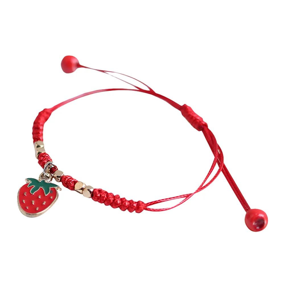 Bracelets Strawberry Flower Girl Charm Braided for Couple's Red Couples Accessories Matching