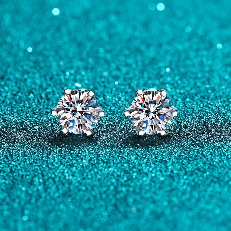 18k White Gold Stud Earrings for Women 0.3ct/0.5ct/1ct/2ct/4ct Screw Six-claw Diamond Moissanite Platinum Pt950 Earrings Jewelry