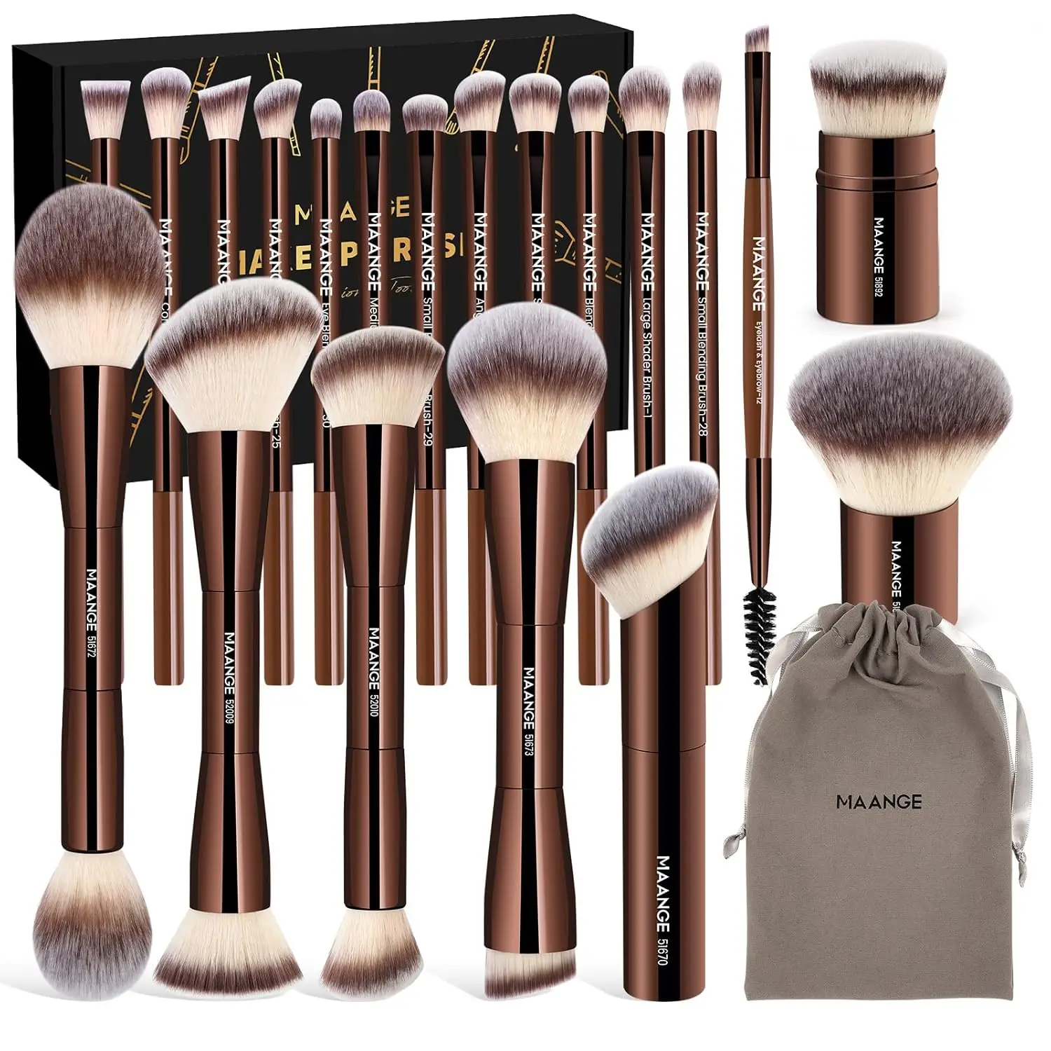 

20 Pcs Foundation Makeup Brush Set, Double-ended Kabuki Contour Brush for Liquid Powder Concealer Blending, Professional Face