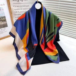 Abstract Twill Square Silk Scarf for Women Design Stoles Hijab Colorful Print Wraps Lady Headband Shawl Bandana 2024 New Foulard