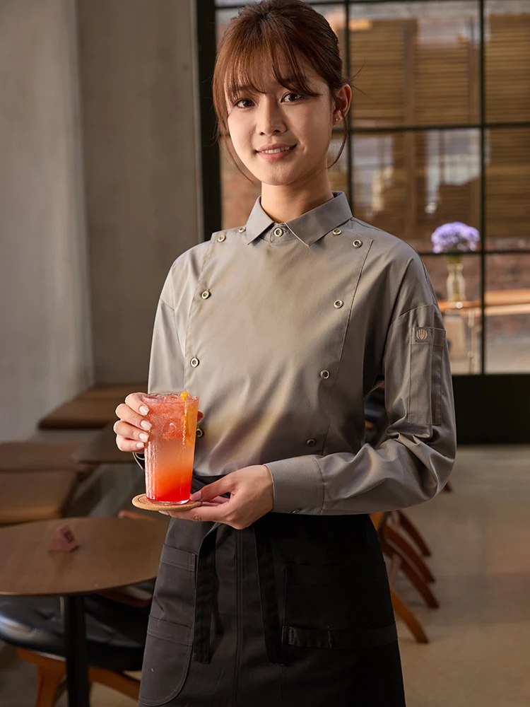 長袖シェフユニフォーム 飲食店スタッフ用 メンズ レディース ホテルキッチン衣装