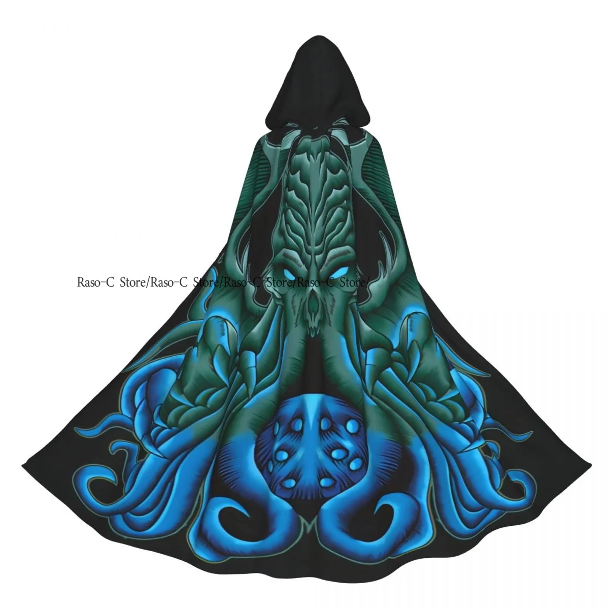 유니섹스 성인 문어 일러스트레이션 후드가 달린 망토 긴 마녀 의상 코스프레