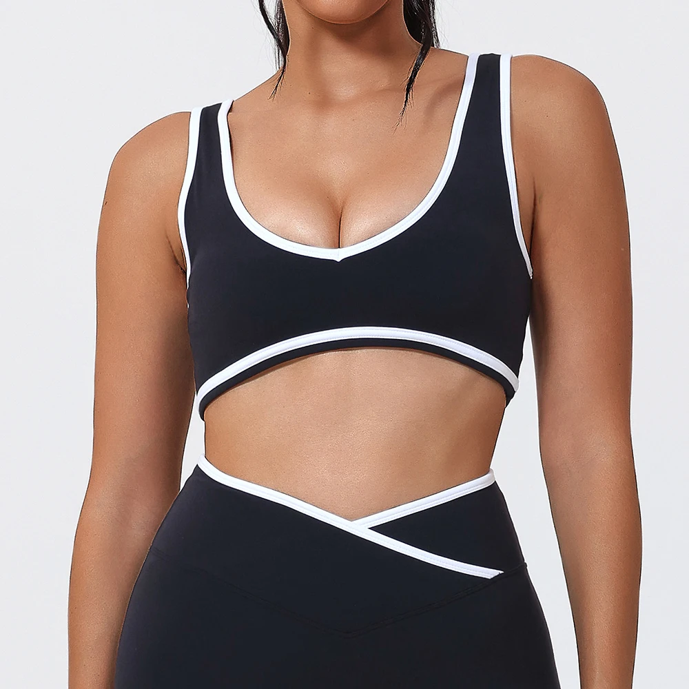 Новый спортивный бюстгальтер для женщин, сексуальный укороченный топ для спортзала, женское нижнее белье, мягкие удобные топы-трубы, женский бюстгальтер с цветными блоками, спортивная одежда