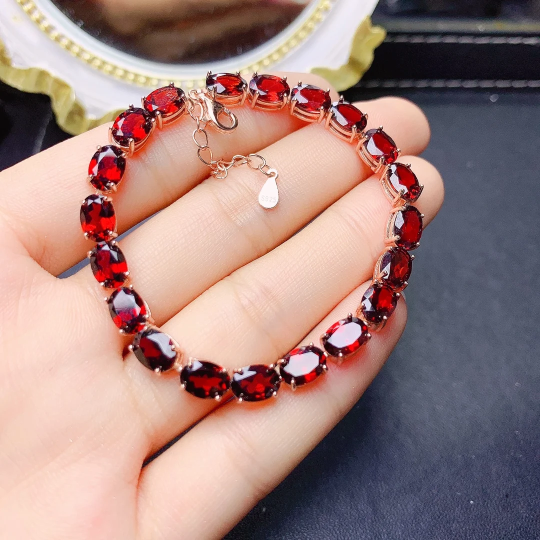 

925 Sterling Silver Luxury Fine Jewelry Bracelet Women's Natural Magnesium Aluminum garnet Bracelet Gift Pack Mail Boutique