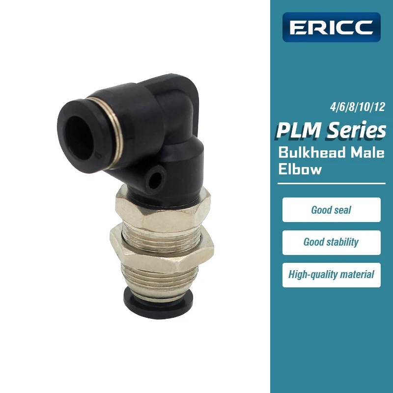 PLM Series Bulkhead Male Elbow PLM4 PLM6 PLM8 PLM10 PLM12 PLM14 PLM16 quick connector Pneumatic fittings