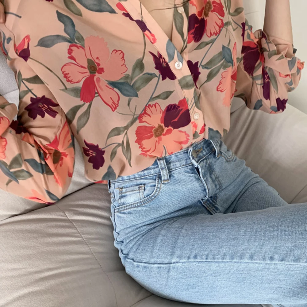 

Женская рубашка, шифоновые топы, повседневный стиль, длинный рукав, полиэстер, легкая эластичная однотонная рубашка с v-образным вырезом, отпуск для повседневной носки