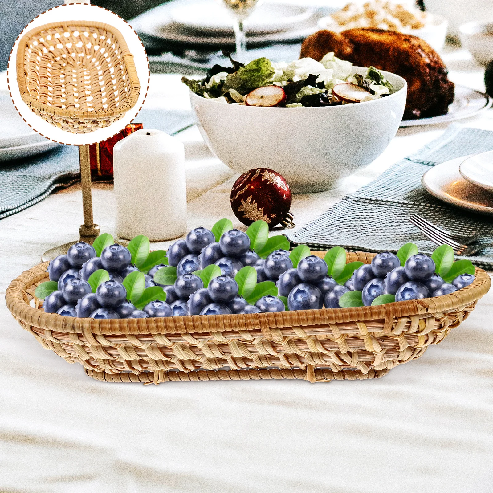 

1Pcs Khaki Rattan Towel Tray S Handwoven Storage Basket for Kitchen Dining Room Hotel Restaurant Tableware Fruit Snacks Autumn