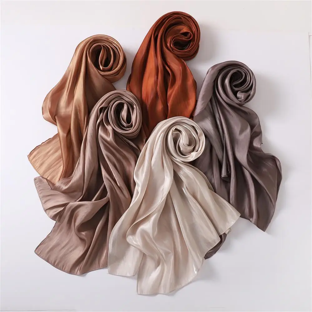 New Island Glimmer Satin Crepe Scarf Flat Plain Soft Light Weight Shinny Hijab Muslim Glitter Elegant Long Headscarf Shawls