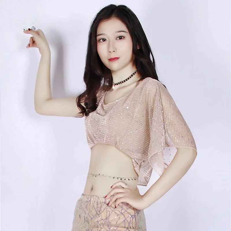 customized belly dance costume women's sequin practice outfit beginner's sexy top short sleeved Chinese modern classical