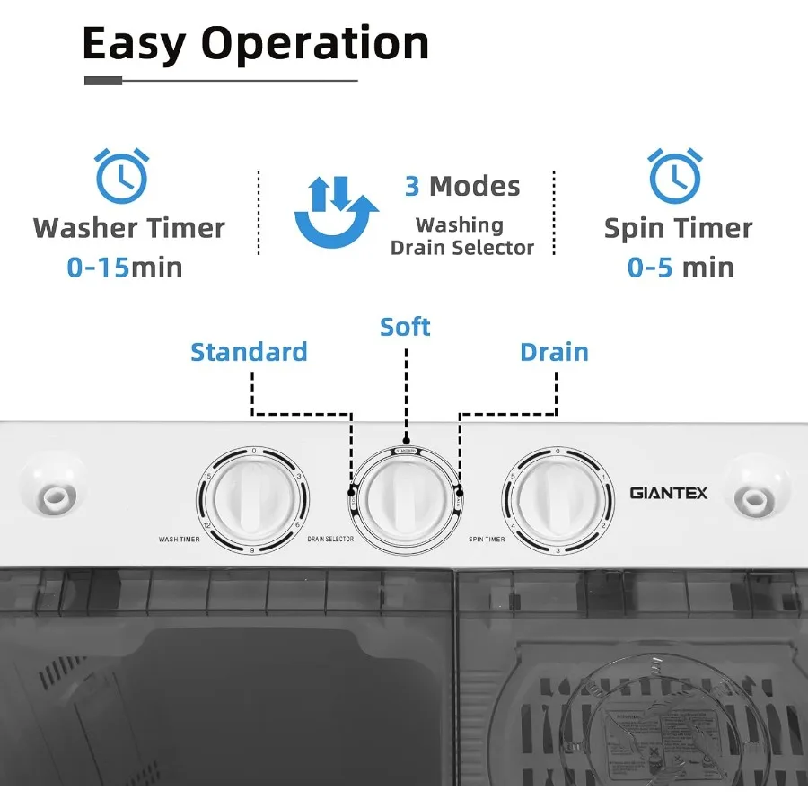 مجموعة غسالة الغسيل والدوارة المحمولة 2 في 1 للشقق النوم والمساحات الصغيرة سعة 22 رطلًا مع غسيل 13.2 رطلًا