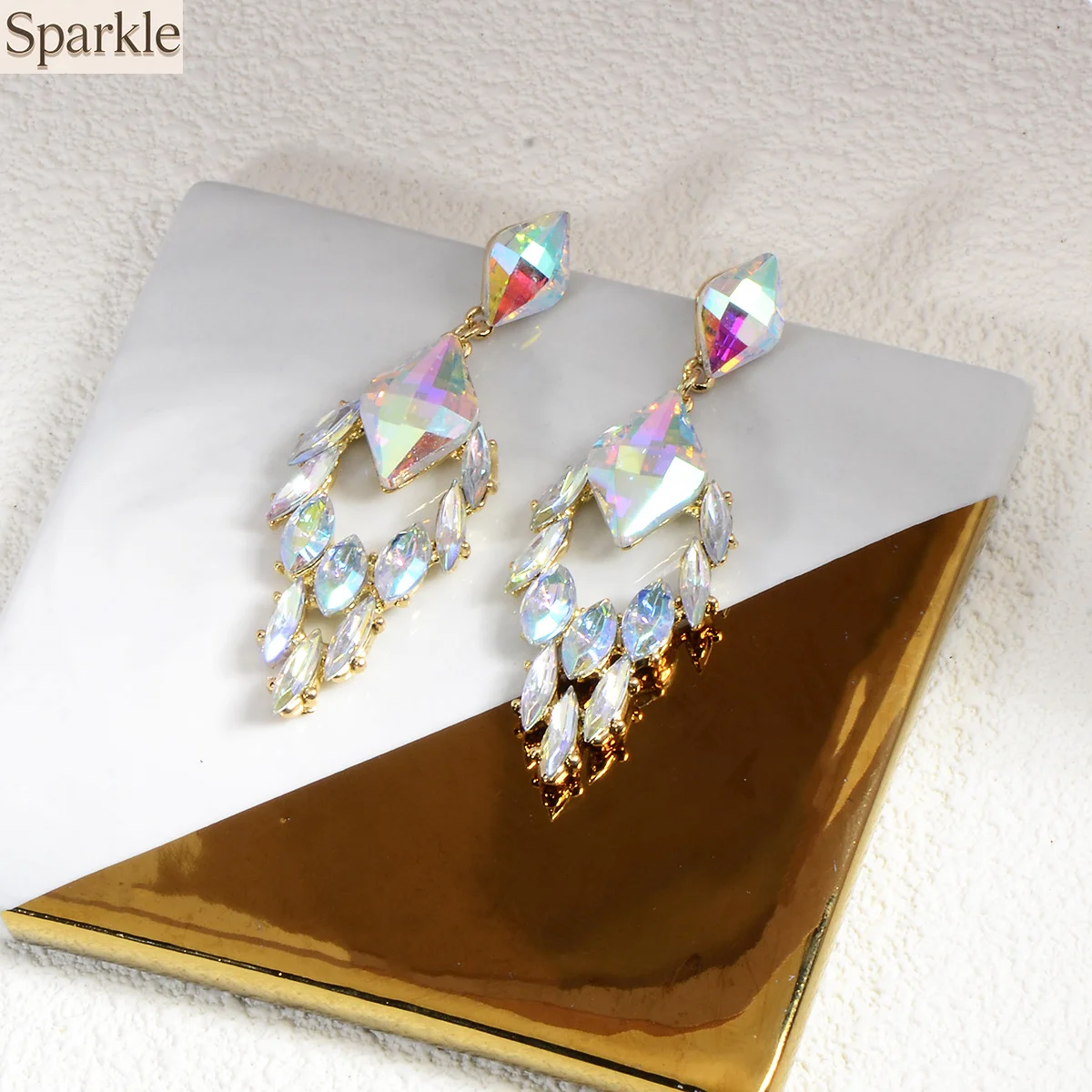 

European Unique Big Pendant Earrings Colorful For Woman Super Flashy Girls Gift Drop Earrings Crystal Dangle Earrings