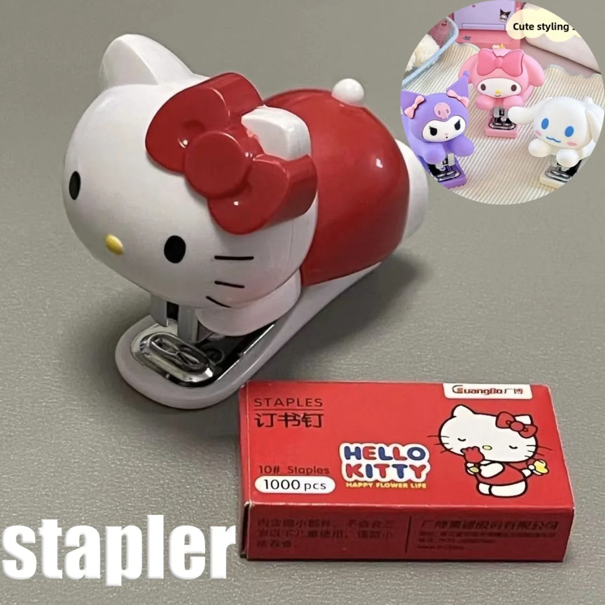 Hello Kitty Anime Figures Staplers Set Kawaii Cute Cartoon Student Binding Machine School Office Binding Supplies Stapler