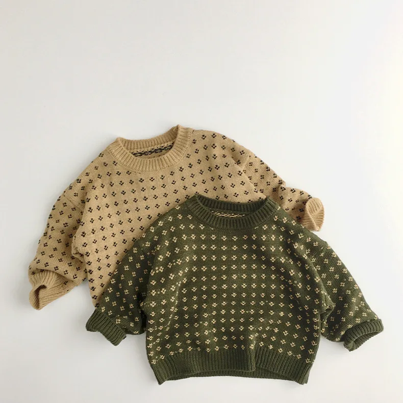 2024 abbigliamento per bambini coreano piccolo maglione floreale con Base girocollo