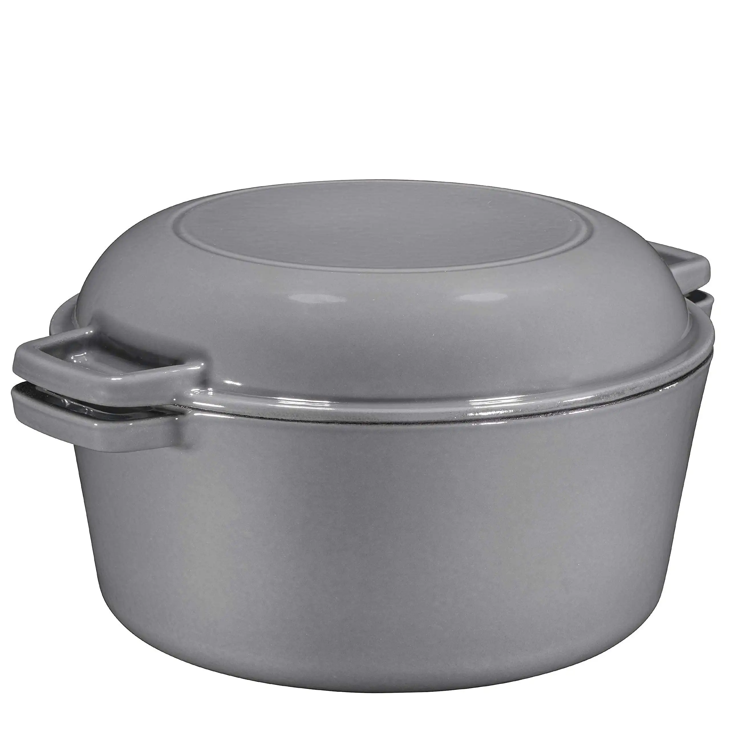 2-in-1 Enamel Cast Iron Dutch Oven and Skillet - 5 Quart ， Grey ，Dutch Ovens ， Cast Iron Cookware