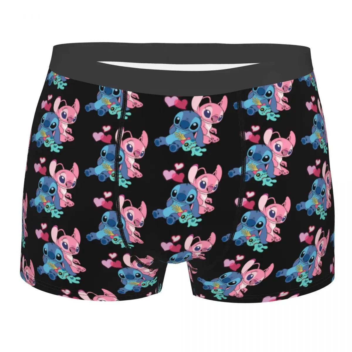 Male Funny Stitch Angel Underwear Disney Anime Boxer Briefs Soft Shorts Panties Underpants