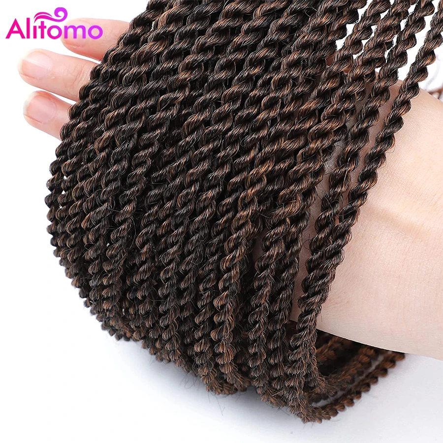 Alitomo Senegalese Twist Crochet Hair 14/18/22Inch Ombre Synthetic Braiding Hair Extensions for Black Women Hot Water Setting