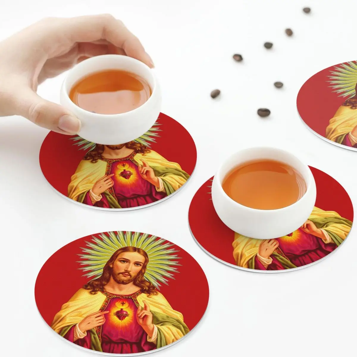 

Jesus Biblical References Coasters Kitchen Placemats Non-slip Insulation Cup Coffee Mats For Decor Home Tableware Pads Set of 4